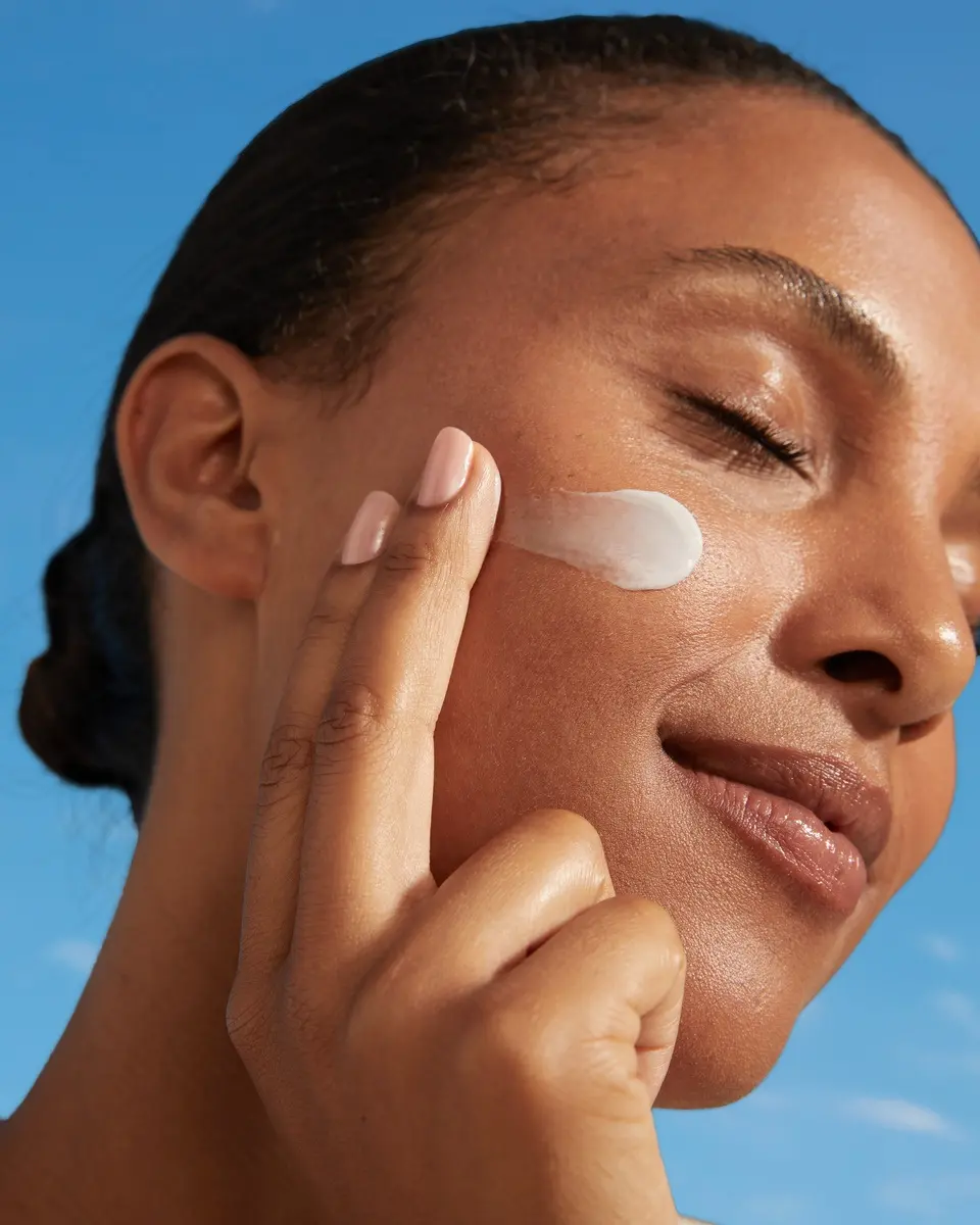 young woman applying Nivea cream