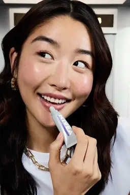 Jeune femme utilisant Nivea Glowy Lips