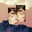 Collage eines Gesichts mit zwei unter Pflastern fixierten Pusteblumen vor einem Hintergrund aus rosa Himmel sowie hellen und dunklen Wolken.