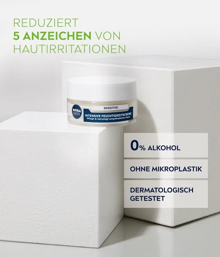 NIVEA Sensitve Intensive Feuchtigkeitscreme Produktabbildung mit Benefits
