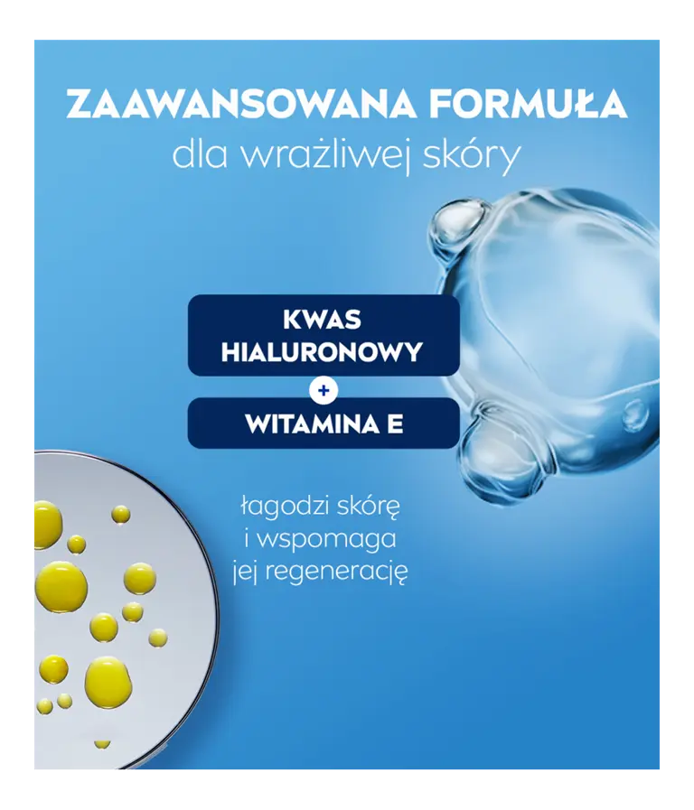 Cząsteczki składników, Czysty hialuron i witamina E, z napisem