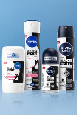 Display of several Black & White deodorants.