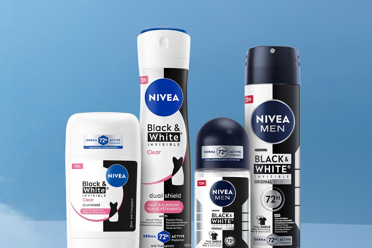 Display of several Black & White deodorants.