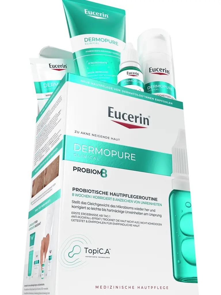 Eucerin Probiom8-Produkte – direkt aus der Verpackung für zu Akne neigende Haut