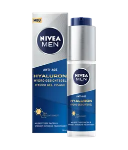 NIVEA MEN Anti-Age Hyaluron Hydro Gesichtsgel Verpackung und Spender