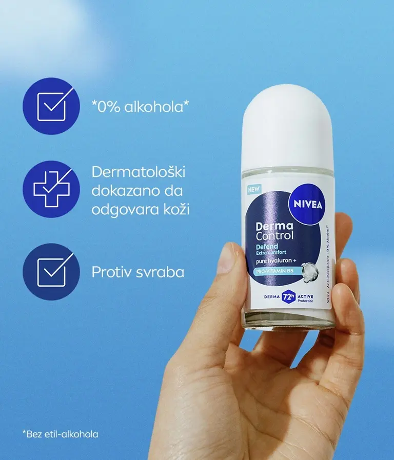 Ingredient molecules Pure Hyaluron and Pro-Vitamin B5, with the text: Extra comfort for your underarms.