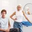 young man and a lady sitting in the bathroom looking to the camera