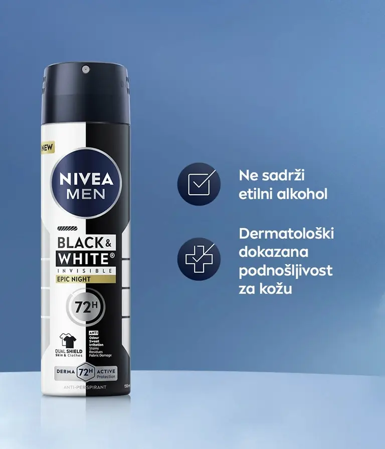 NIVEA Men Black & White Invisible Epic Night 72h antiperspirant spray, without ethyl alcohol and dermatologically tested