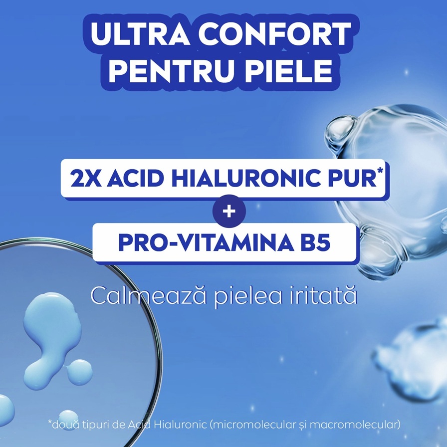 NIVEA Derma Control Clinical Ultra Comfort Roll-On highlighting 100H protection, Pure Hyaluron, Pro-Vitamin B5, anti-itchiness and 0% alcohol.