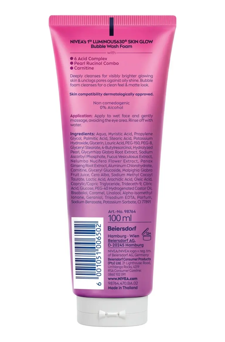 ZA_98764-04700-30_Nivea_Luminous_Skin Glow_Bubble_Wash Foam_Daily_100ml_Tube_BOP
