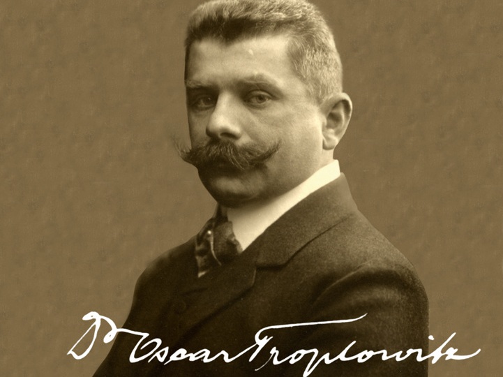 Portrait of Dr. Oscar Troplowitz with his signature