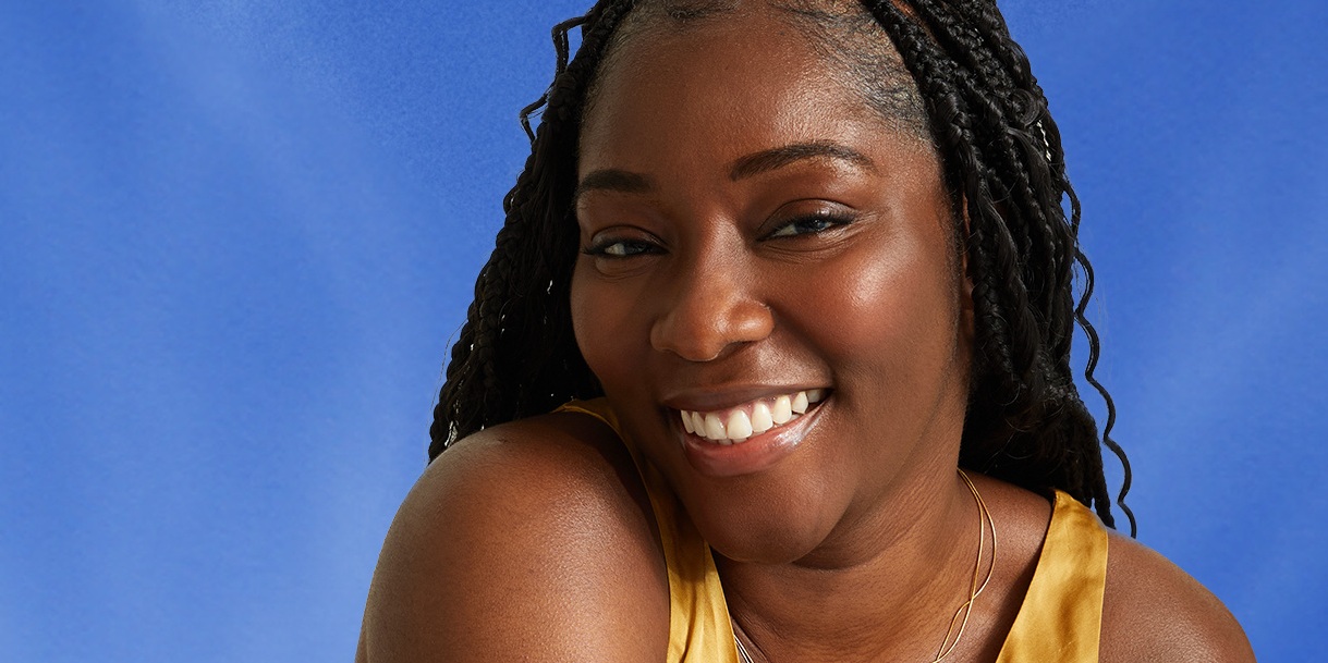 Woman happy & smiling in her firm skin