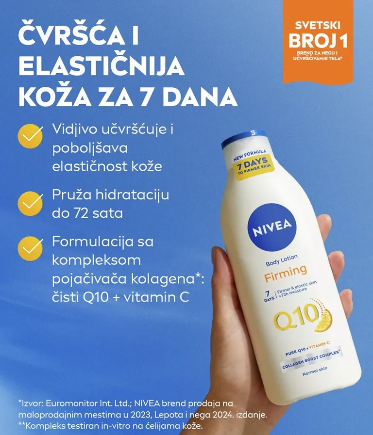 A hand swipes Q10 lotion which has fast absorbing formula