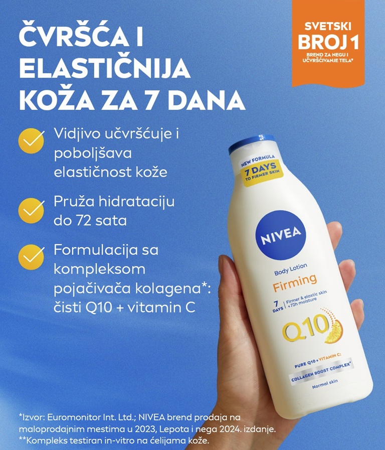 A hand swipes Q10 lotion which has fast absorbing formula