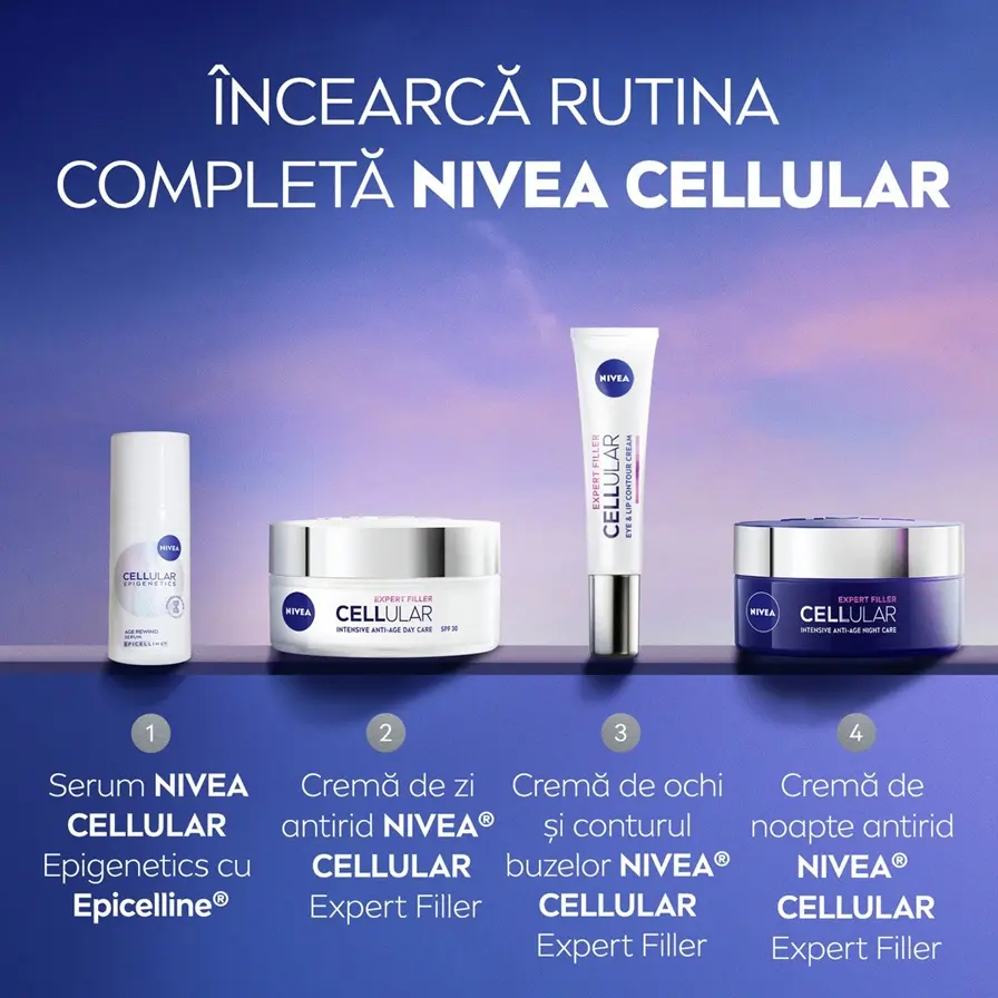 A line-up of 4 NIVEA CELLULAR products next to the text, "BOOST YOUR SKIN REJUVENATION POWER".