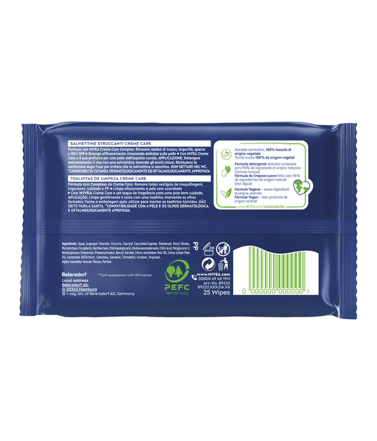 Toalhitas; Toalhitas de Limpeza; Toalhitas para todo o tipo de pele; Toalhitas de limpeza creme care