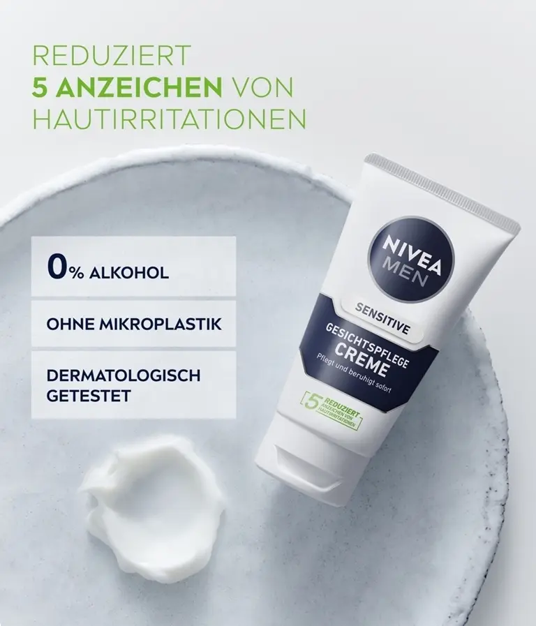 NIVEA Sensitve Gesichtspflegecreme Produktabbildung mit Benefits