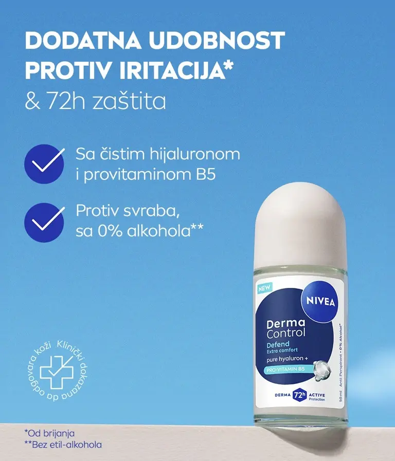 Ingredient molecules Pure Hyaluron and Pro-Vitamin B5, with the text: Extra comfort for your underarms.