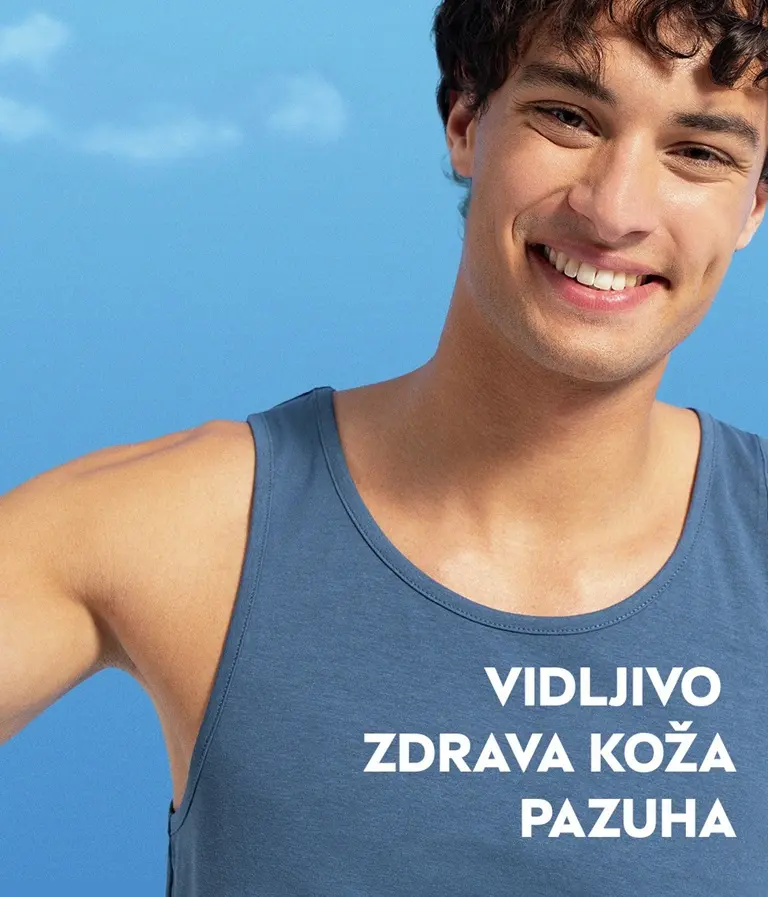 A hand holds up the NIVEA MEN Derma Control Sensitive Deo Roll-On against a sky background, with list of benefits.