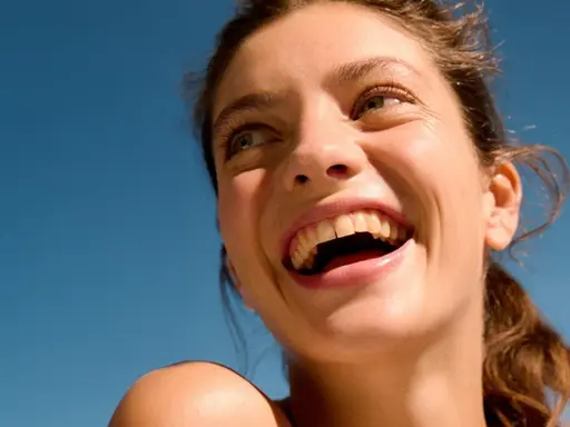 woman with beautiful clear skin laughing
