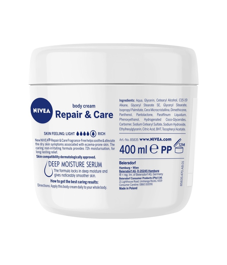 ZA_85835_Nivea_Repair & Care_Dry and Sensitive_400ml_Tub_BOP
