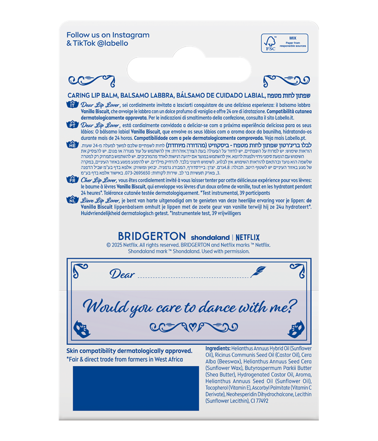 Labello; Bridgerton; Vanilla Biscuit; Sophie & Benedict
