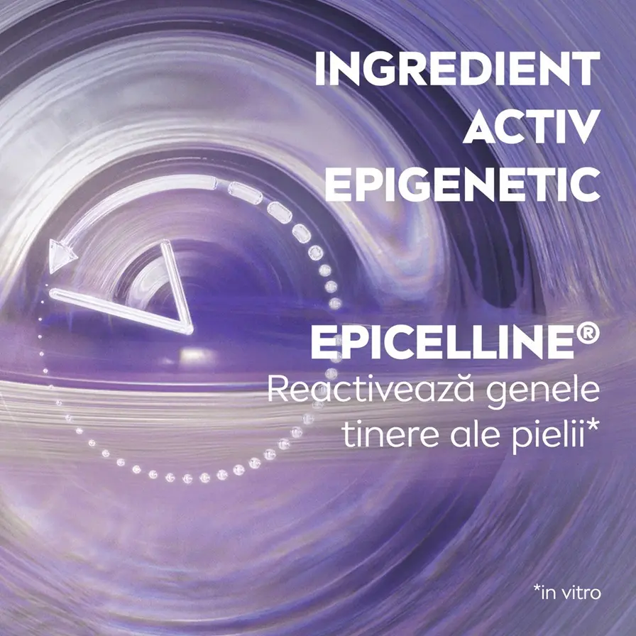 A woman smiles knowingly, featured next to a list of product facts of NIVEA CELLULAR Epigenetics - Rejuvenating Serum with EPICELLINE®.